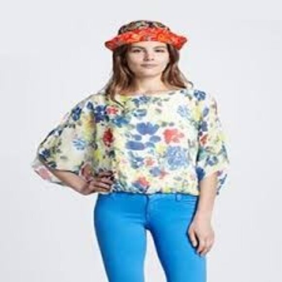 Alice+Olivia Silk Floral Blouse Top Cold Shoulder / Sleeve Cutout Sz Medium? EUC - Picture 7 of 7